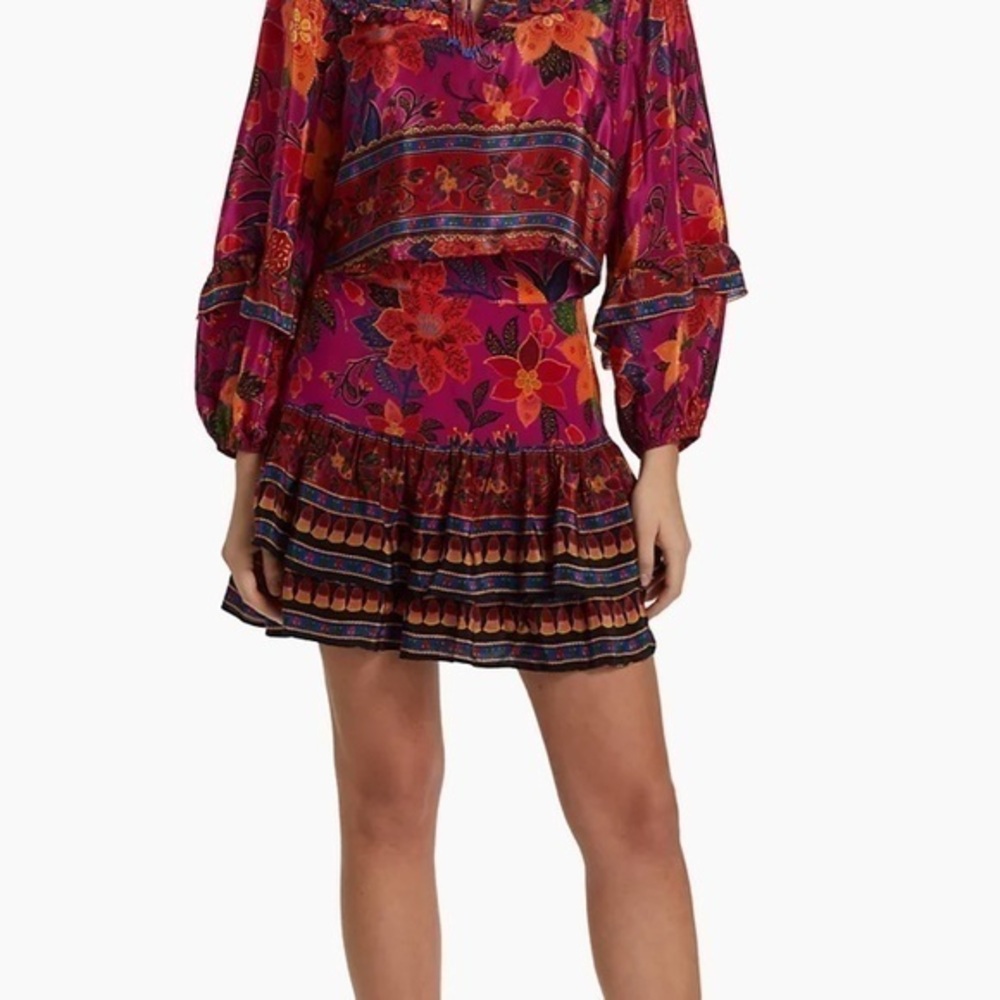 Farm Rio Tropical Tapestry Ruffled Miniskirt